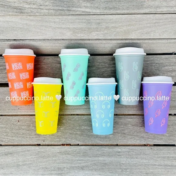 🌈NEW SET✏️Starbucks 2022 Back to School Rainbow Cold Cups & Emoji Hot Cups - Picture 12 of 14